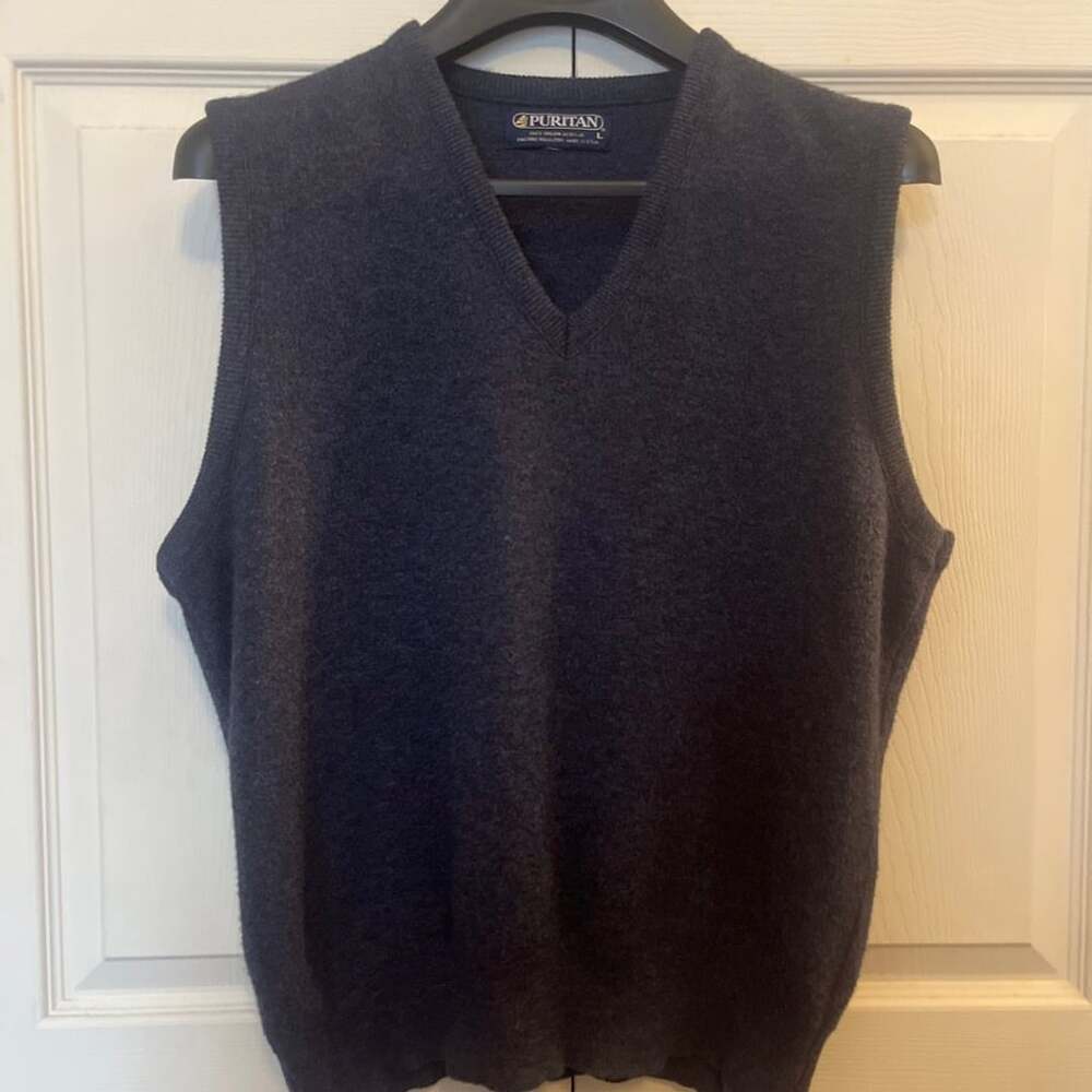 Puritan Sweater Vest Size L Navy Blue Orlon Acrylic V-Neck